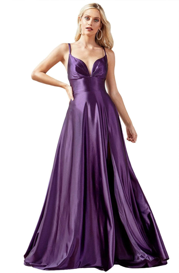 Cinderella Divine CD903 - Deep V-Neck Satin Evening Gown Bridesmaid Dresses 2 / Eggplant