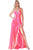 Cinderella Divine CD903 - Deep V-Neck Satin Evening Gown Bridesmaid Dresses 2 / Neon Pink