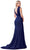 Cinderella Divine CD912 - Plunging Ruched Evening Gown Evening Dresses 2 / Navy