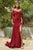 Cinderella Divine - CD943 Off-Shoulder High-Slit Modest Prom Dress Bridesmaid Dresses 4 / Burgundy