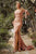 Cinderella Divine - CD943 Off-Shoulder High-Slit Modest Prom Dress Bridesmaid Dresses 4 / Desert Rose