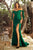 Cinderella Divine - CD943 Off-Shoulder High-Slit Modest Prom Dress Bridesmaid Dresses 4 / Emerald