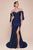 Cinderella Divine - CD943 Off-Shoulder High-Slit Modest Prom Dress Bridesmaid Dresses 4 / Navy