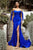 Cinderella Divine - CD943 Off-Shoulder High-Slit Modest Prom Dress Bridesmaid Dresses 4 / Royal