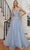 Cinderella Divine CD994 - Floral Deep V-Neck Prom Dress Prom Dresses 4 / Blue