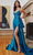 Cinderella Divine CDS418 - V Neck Satin Long Evening Gown Prom Dresses 4 / Peacock