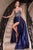 Cinderella Divine CDS440 - Satin Sheath Dress with Beaded Corset Bodice Prom Dresses 2 / Midnight