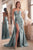 Cinderella Divine CDS441 - Sheath Gown with Asymmetric Pleating Prom Dresses 2 / Dusty Blue