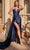 Cinderella Divine CDS441 - Sheath Gown with Asymmetric Pleating Prom Dresses 2 / Navy