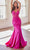 Cinderella Divine CDS470 - Evening Dress with Beaded Illusion Appliques Prom Dresses 2 / Fuchsia