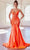 Cinderella Divine CDS470 - Evening Dress with Beaded Illusion Appliques Prom Dresses 2 / Neon Orange