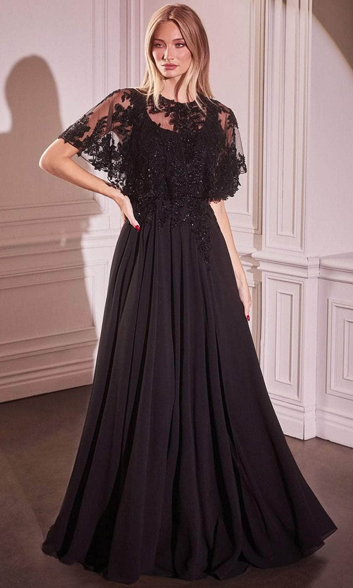 Cinderella Divine CDS503 - Cape Applique Evening Gown Mother of the Bride Dresses 2 / Black