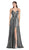 Cinderella Divine - CJ531 Metallic Pleated V Neck A-Line Dress CCSALE 18 / Charcoal