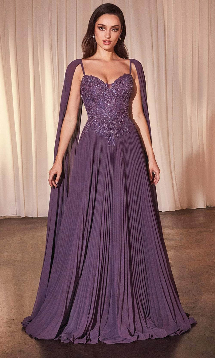 Cinderella Divine CJ937 - Pleated Cape Sleeve Prom Gown Prom Dresses 6 / Dusty Lavender