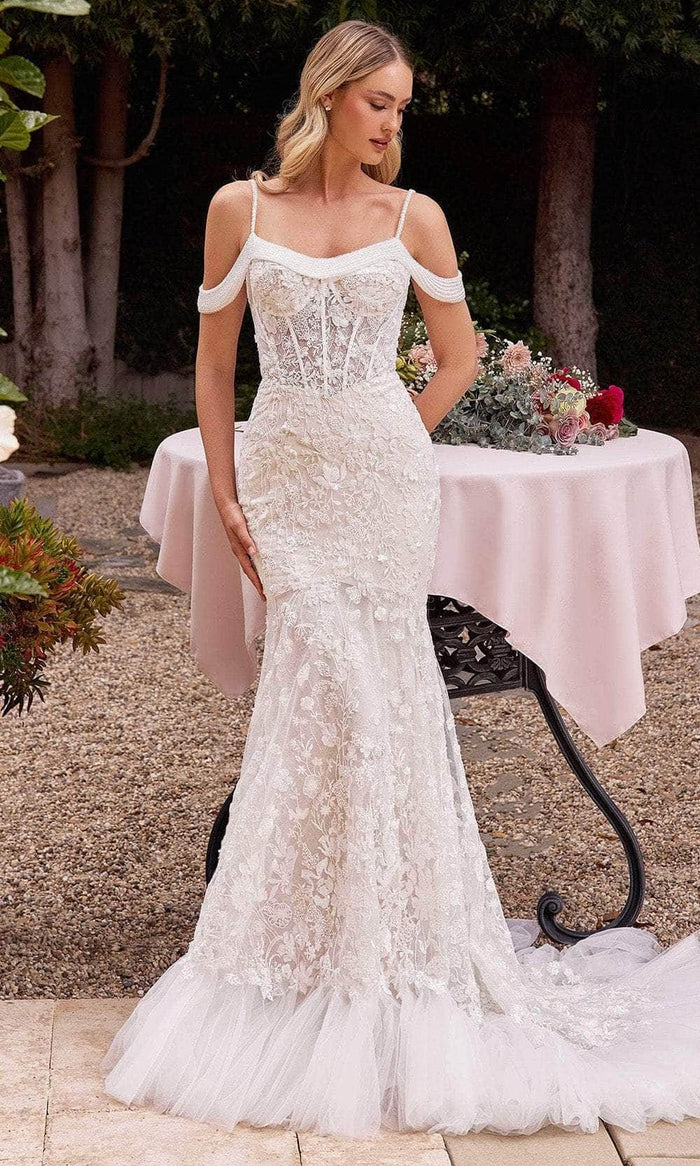 Cinderella Divine CK703W - Embroidered Spaghetti Straps Bridal Gown Bridal Dresses 2 / Off White