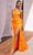 Cinderella Divine CM350 - V-Neck Gown with Thigh-High Slit Prom Dresses 2 / Orange