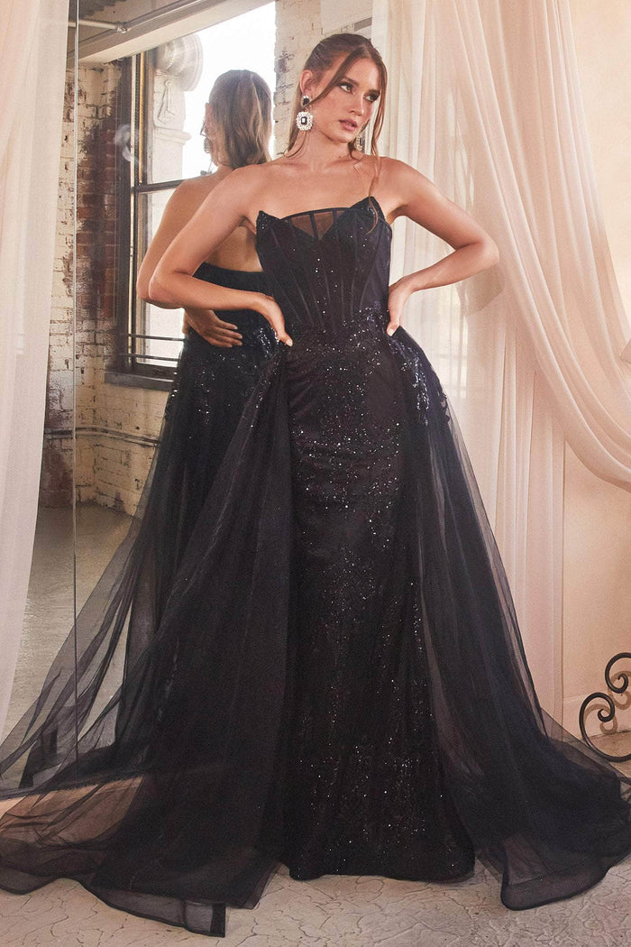 Cinderella Divine J858 - Off-Shoulder Sheath Dress with Embroidery Evening Dresses 2 / Black