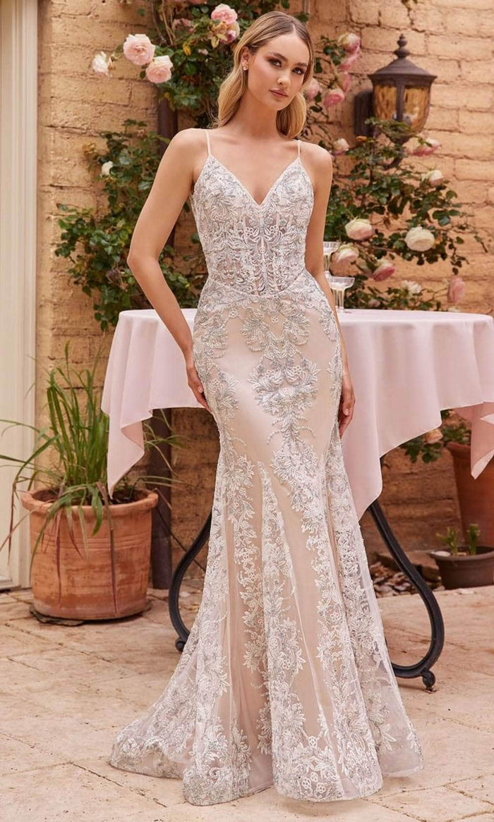 Cinderella Divine J859W - Embroidered Sleeveless Bridal Dress Bridal Dresses 2 / Off White-Nude