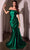 Cinderella Divine J877 - Fitted Satin Long Gown Prom Dresses 2 / Emerald