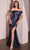 Cinderella Divine J877 - Fitted Satin Long Gown Prom Dresses 2 / Navy