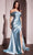 Cinderella Divine J877 - Fitted Satin Long Gown Prom Dresses 2 / Smoky Blue