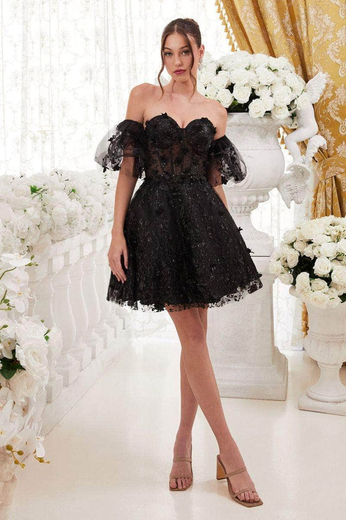 Cinderella Divine KV1089 - Corset Cocktail Dress with Sweetheart Neckline Cocktail Dresses 4 / Black