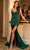 Cinderella Divine KV1112 - Embellished V-Neck Long Gown Prom Dresses 2 / Emerald