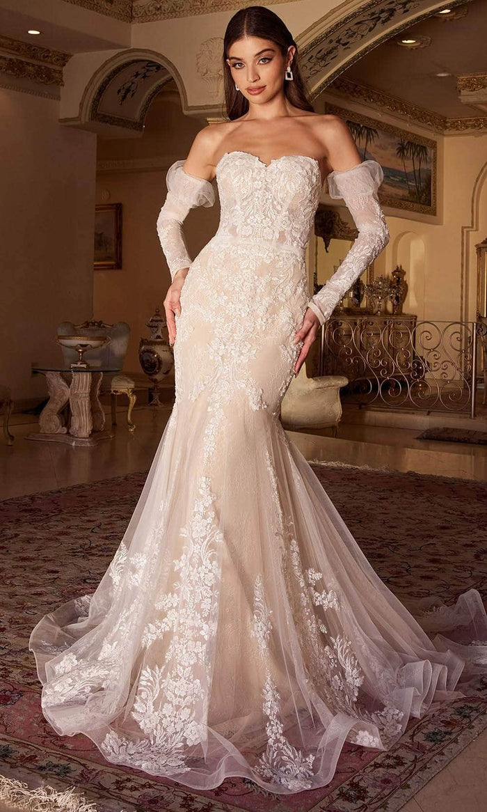 Cinderella Divine WL008 - Strapless Bridal Gown with Lace Embellishments Bridal Dresses 2 / Off White-Nude