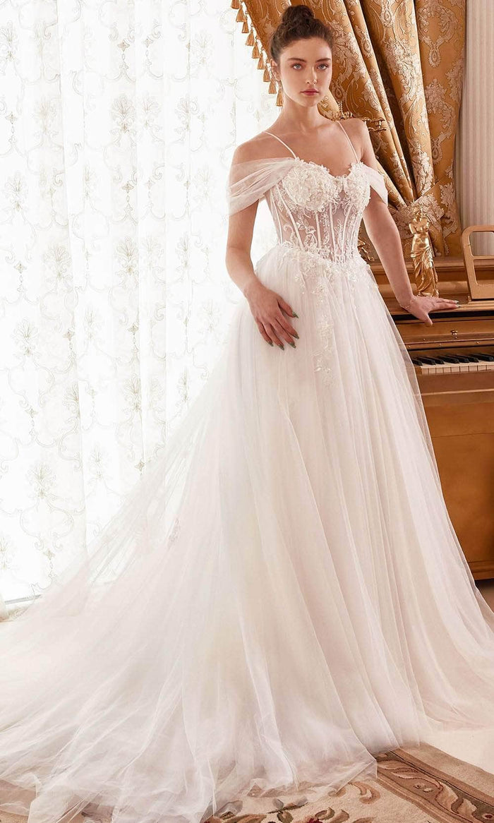 Cinderella Divine WN307 - Off-Shoulder Bridal Dress with Embellishments Bridal Dresses 2 / Off White