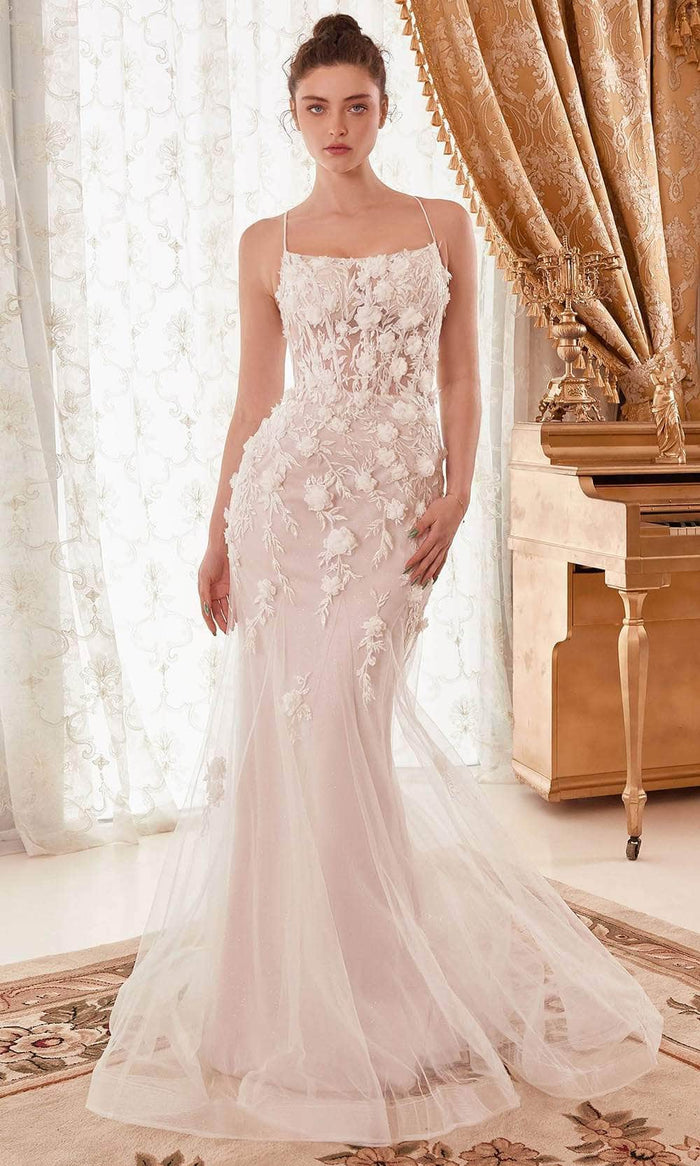 Cinderella Divine WN310 - Straight-Across Neckline Sleeveless Bridal Dress Bridal Dresses 2 / Off White-Nude