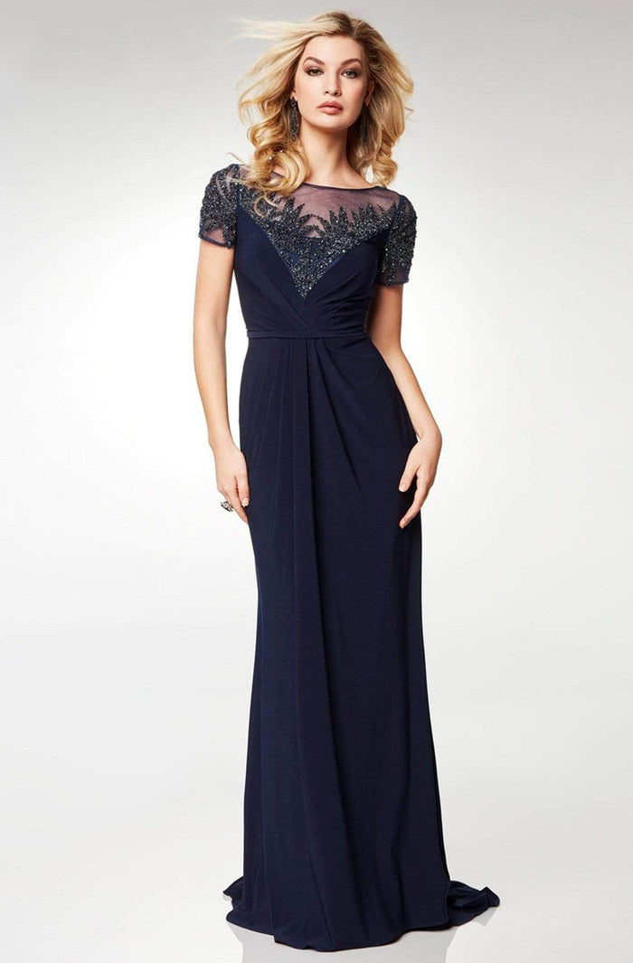 Clarisse - M6532Gleaming Embellished Short Sleeve Evening Gown Mother of the Bride Dresses 6 / Navy