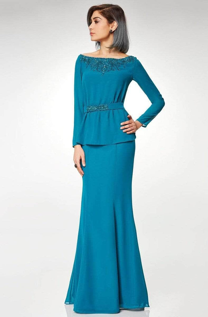 Clarisse M6538 - Long Sleeve Chiffon Formal Dress Mother of the Bride Dresses 6 / Green Topaz