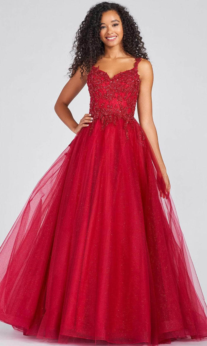 Colette By Daphne CL12205 - Beaded Embroidery Tulle Ball Gown Prom Dresses 00 / Scarlet