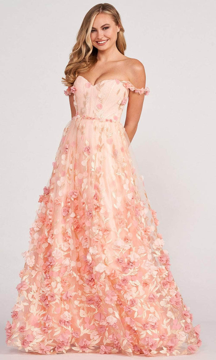 Colette By Daphne CL2057 - 3D Floral Appliqued A-line Gown Evening Dresses 00 / Apricot