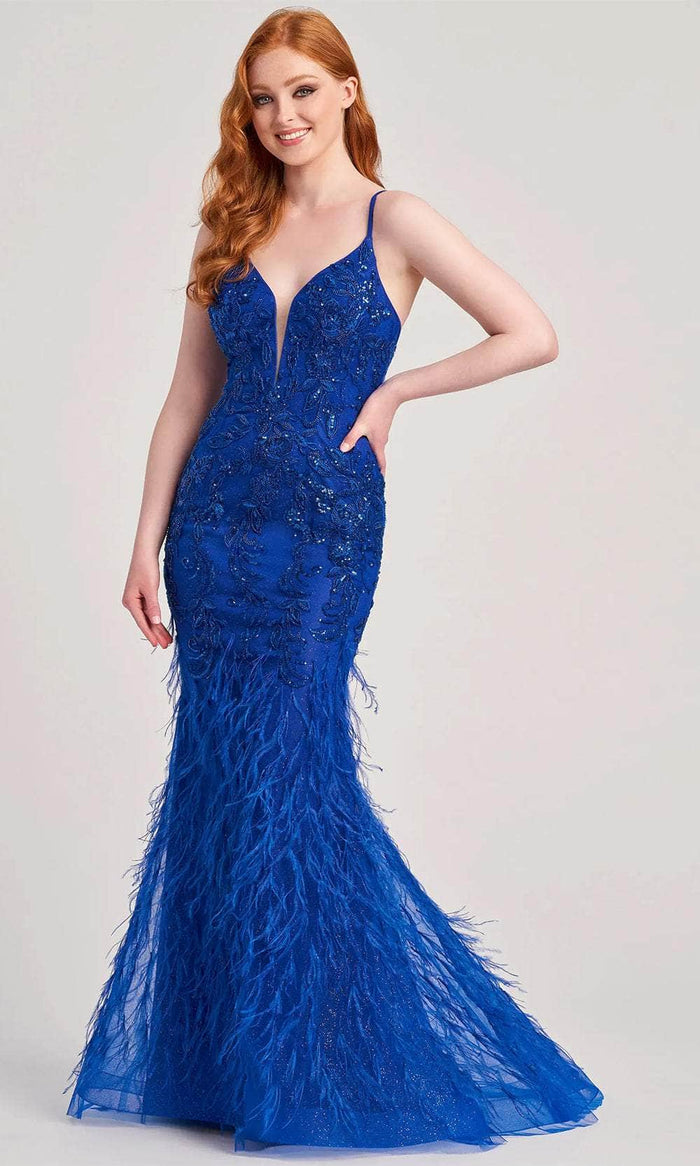 Colette By Daphne CL5103 - Feather Ornate Prom Dress Prom Dresses 00 / Royal Blue