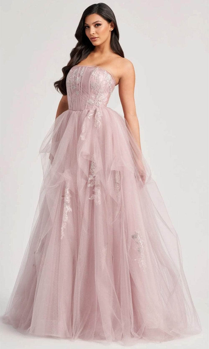 Colette By Daphne CL8120 - Ruffle Detailed A-Line Gown Prom Dresses 00 / Blush