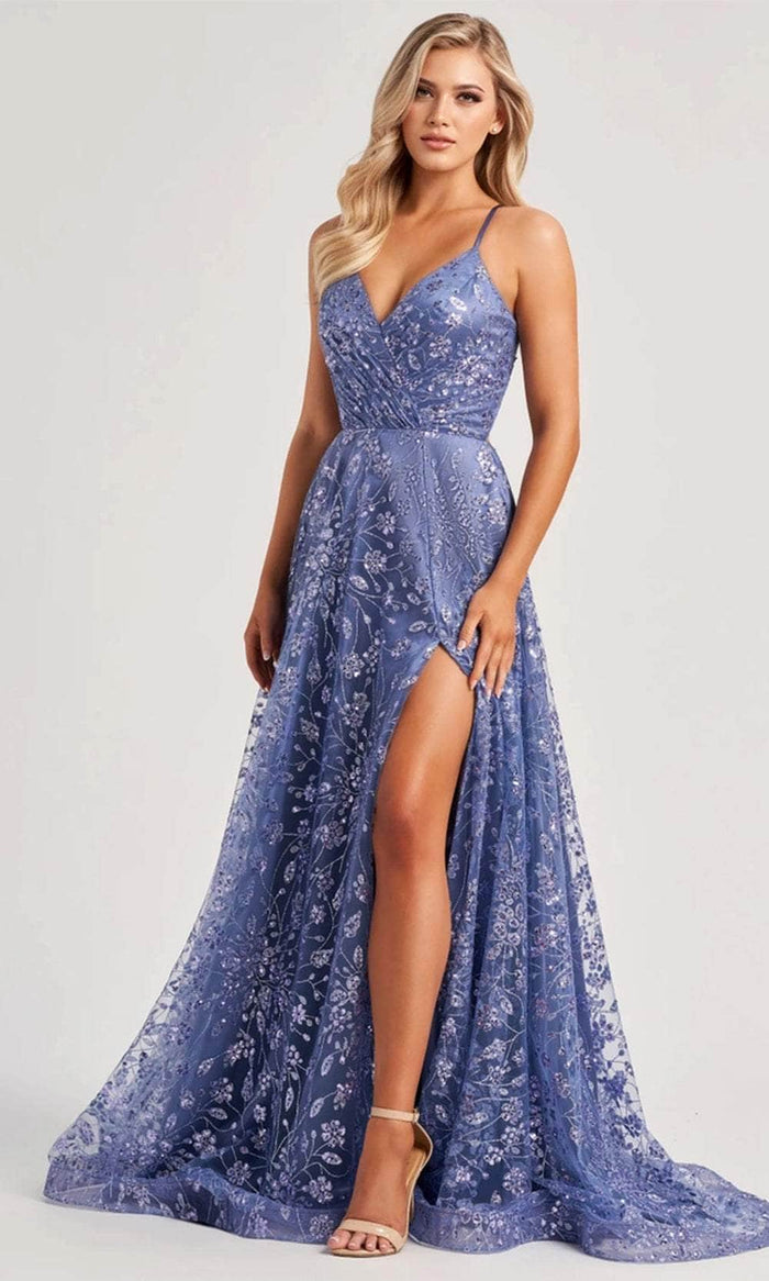 Colette By Daphne CL8230 - Lace Up Glitter Prom Dress Prom Dresses 00 / Periwinkle