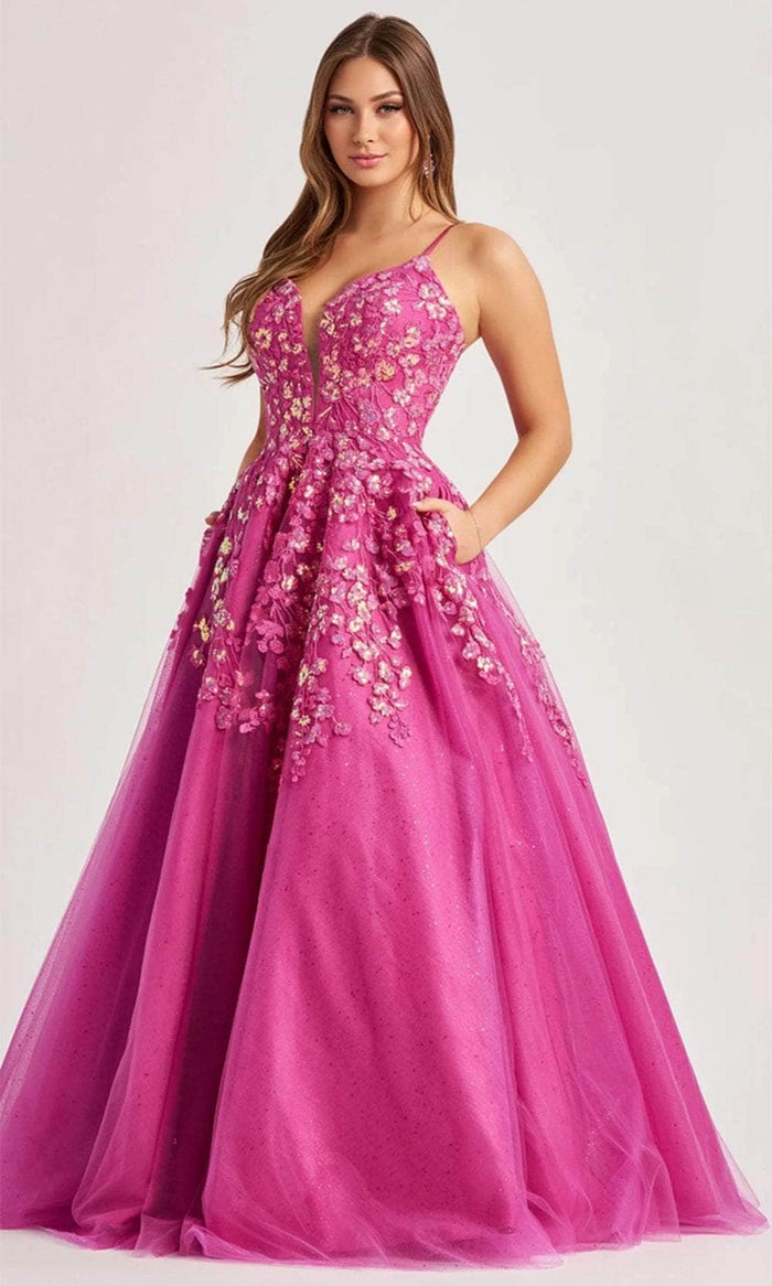 Colette By Daphne CL8420 - Floral Detail Prom Gown Prom Dresses 00 / Pink