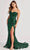 Colette By Daphne CL8440 - High Slit Mermaid Long Gown Prom Dresses 00 / Spruce