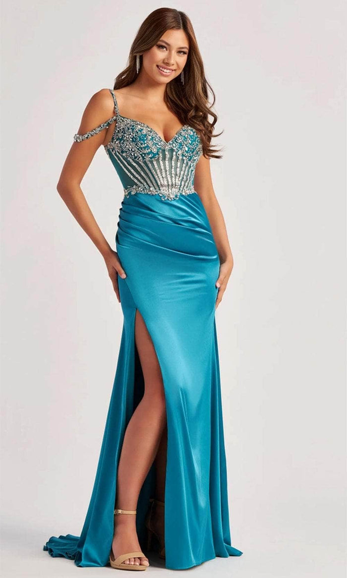 Colette By Daphne CL8460 - Bejeweled Corset Prom Dress Prom Dresses 00 / Turquoise