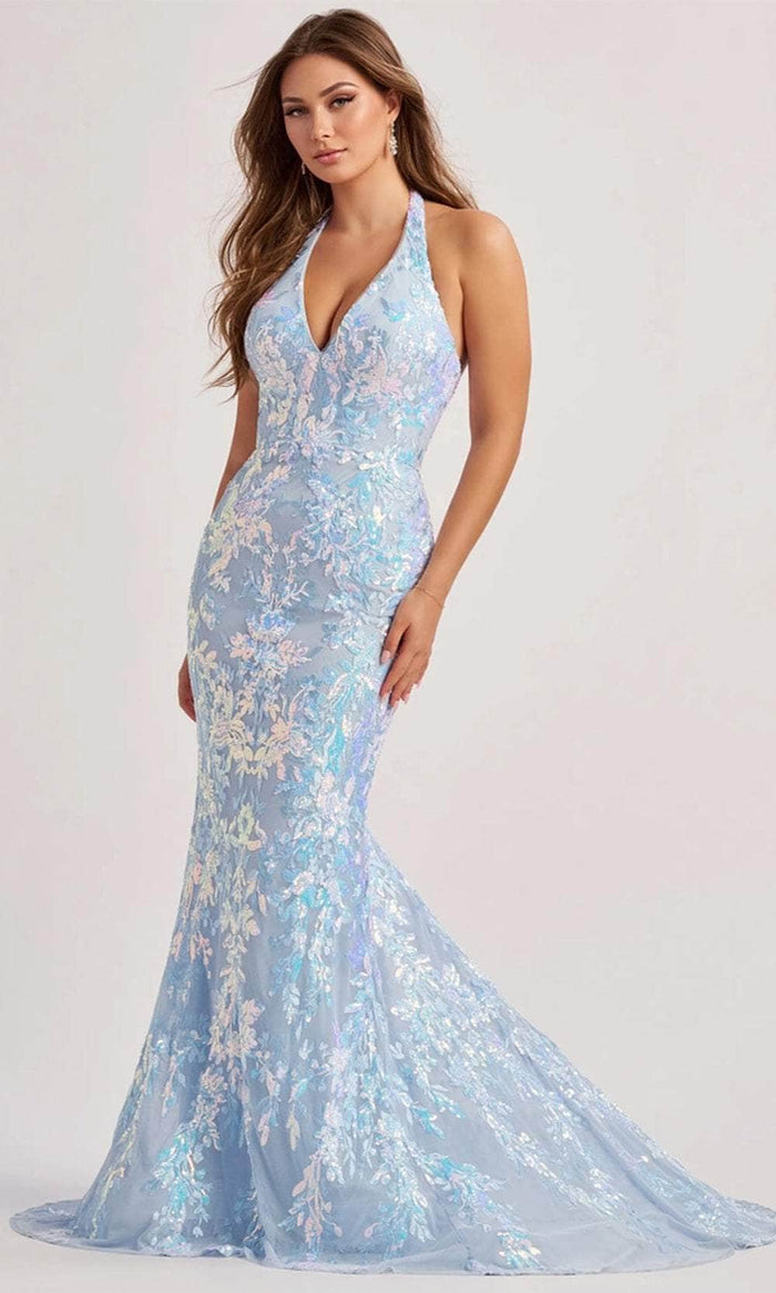 Colette By Daphne CL8495 - Halter Sequin Prom Gown Prom Dresses 00 / Ice Blue