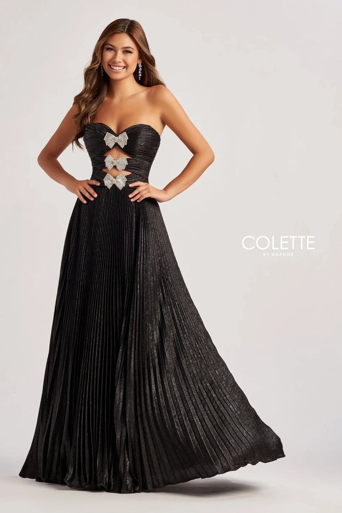 Colette By Daphne CL8520 - Metallic Cutout Prom Gown Prom Dresses 00 / Black