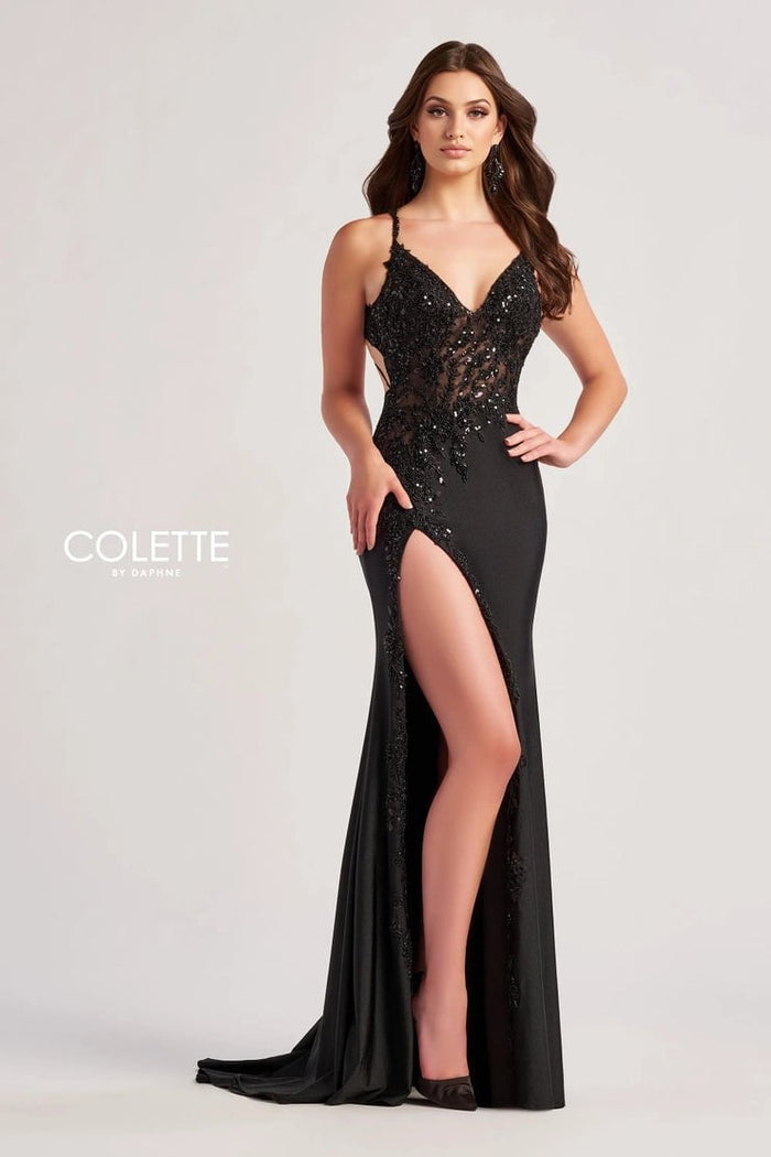 Colette By Daphne CL8535 - Lace Applique Bodice Prom Gown Prom Dresses 00 / Black