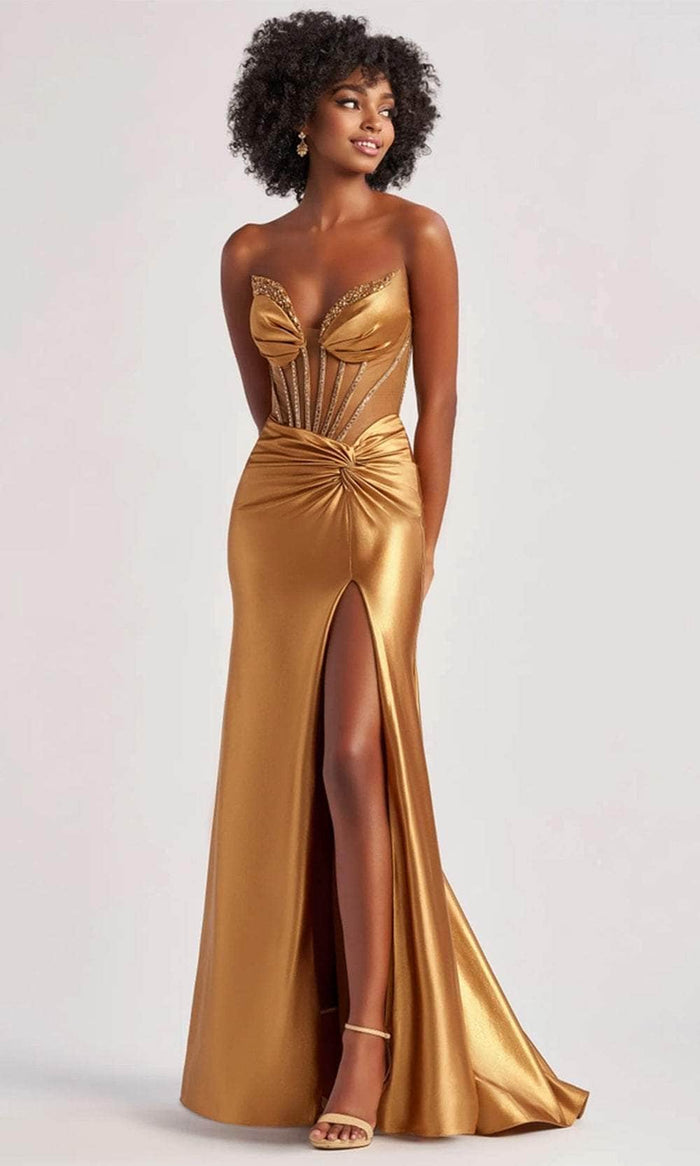 Colette By Daphne CL8560 - Bejeweled Corset Prom Gown Prom Dresses 00 / Bronze