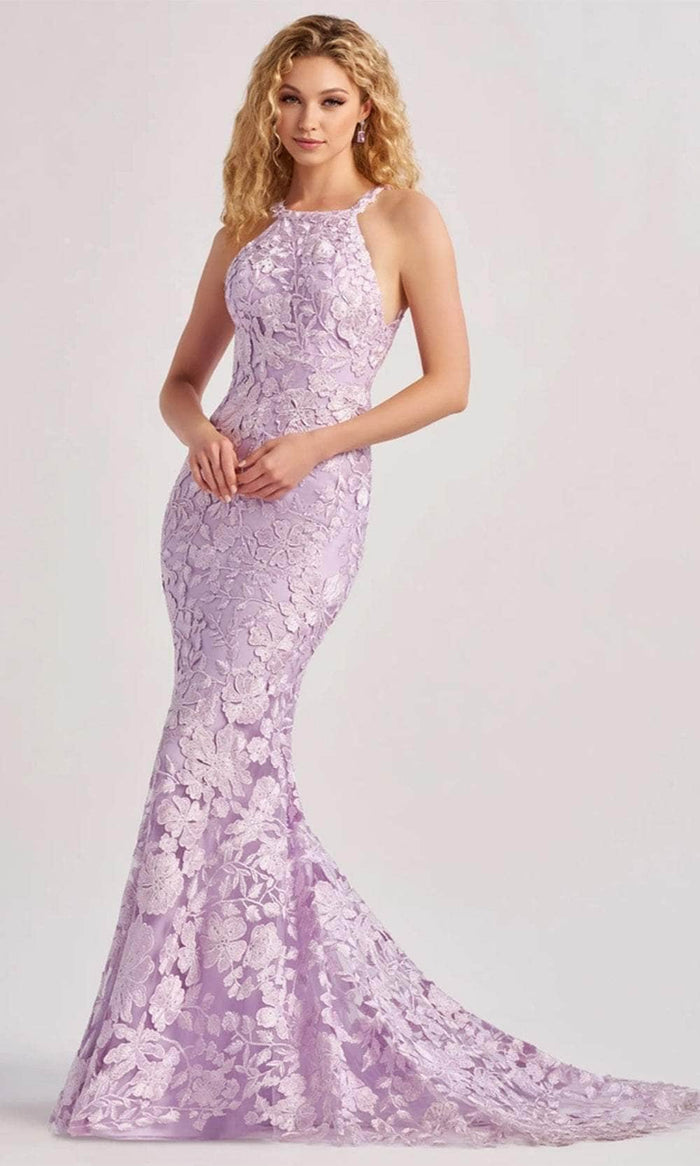 Colette By Daphne CL8665 - Embroidered Halter Prom Dress Prom Dresses 00 / Lilac