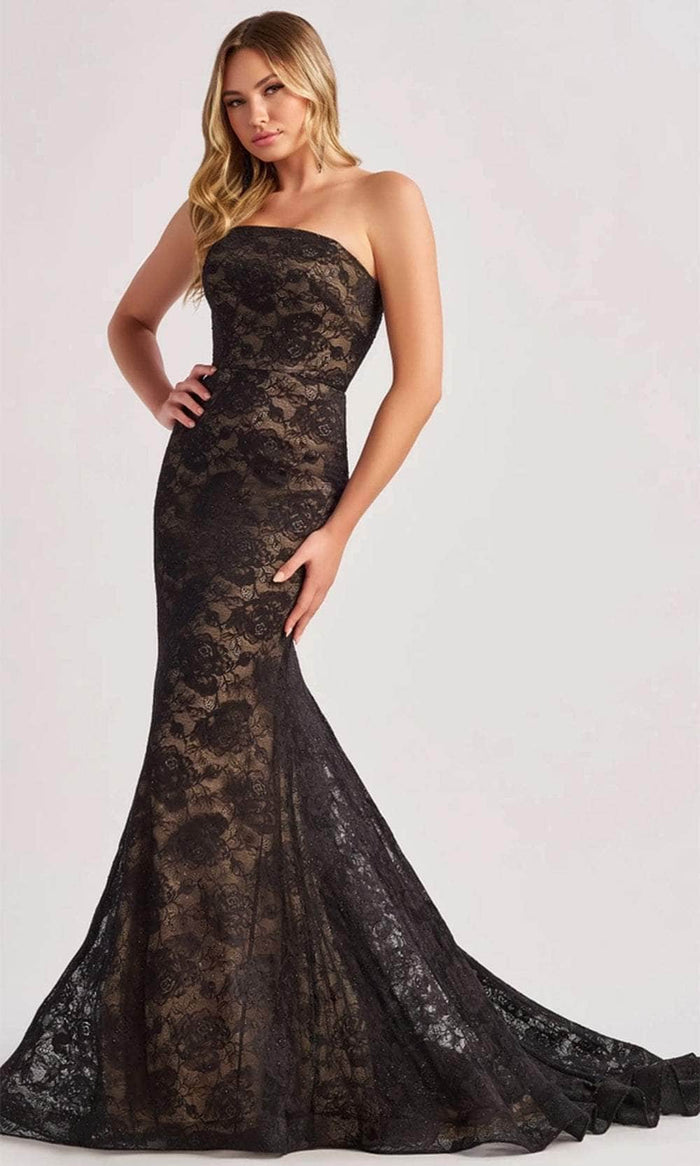 Colette By Daphne CL8670 - Lace Mermaid Prom Dress Prom Dresses 00 / Blk/Nude