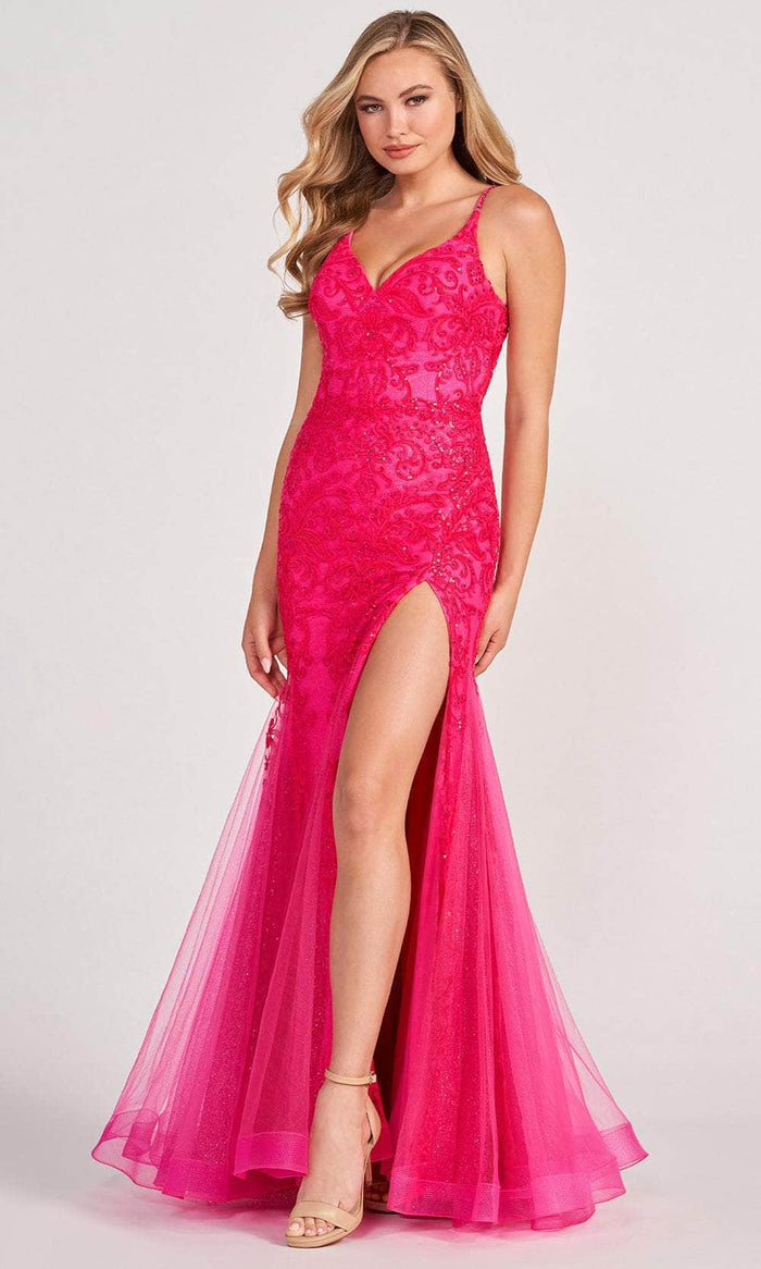 Colette for Mon Cheri CL2024 - V-Neck Bead Embellished Evening Dress Prom Dresses 8 / Hot Pink