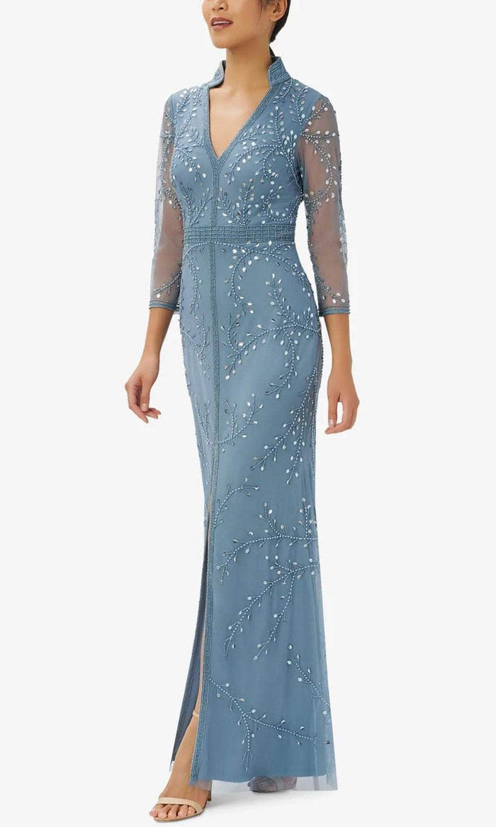 Collared V-Neck Evening Gown AP1E209946 P Evening Dresses 2P / Vintage Blue