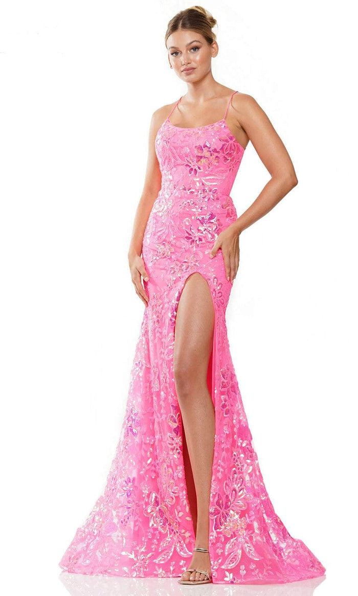 Colors Dress 3139 - Scoop Neck Embellished Prom Dress Prom Dresses 0 / Hot Pink