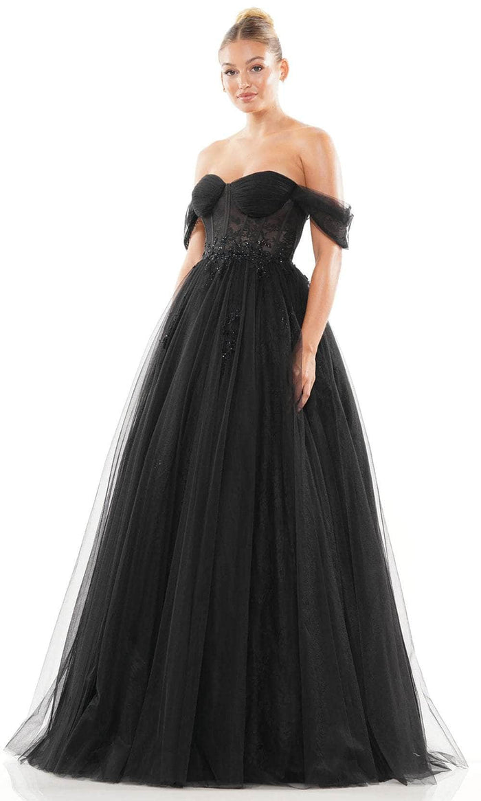 Colors Dress 3240 - Off Shoulder Tulle Prom Dress Evening Dresses 0 / Black